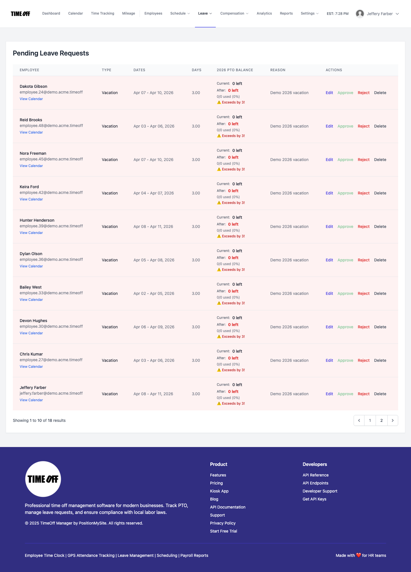 Manager & HR hub for approving leave requests in TimeOff Manager