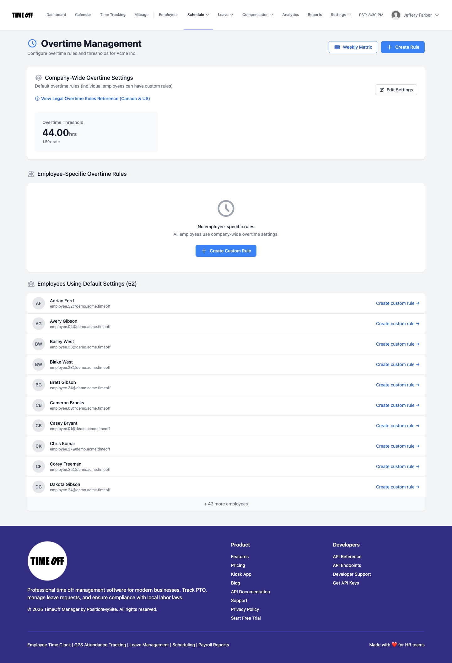 Overtime admin rules configuration in TimeOff Manager